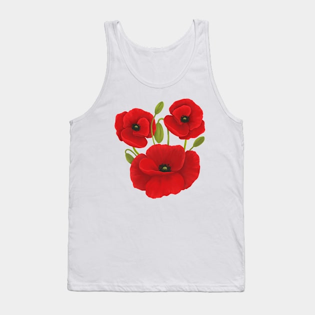 Red Poppy Flowers Tank Top by Kraina